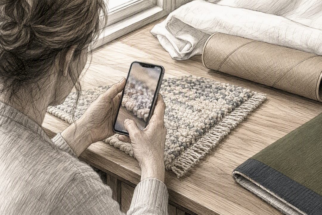 Homeowner documenting rug condition before storage