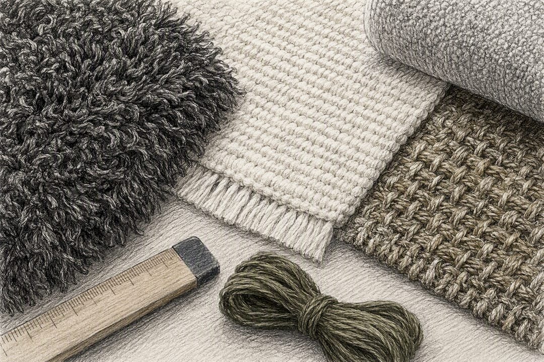 Rug textures beside gray upholstery