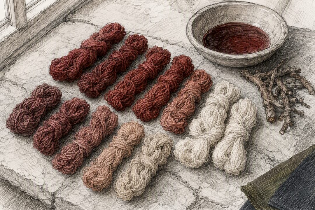 Naturally dyed wool showing regional color variation