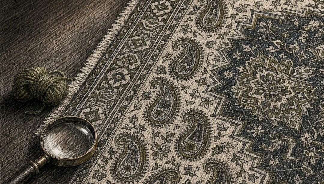 Layered Persian rug motifs in close-up
