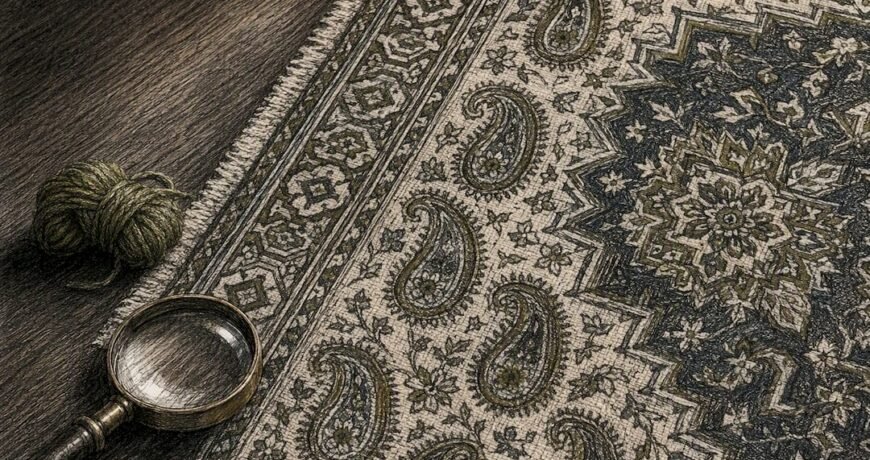 Layered Persian rug motifs in close-up
