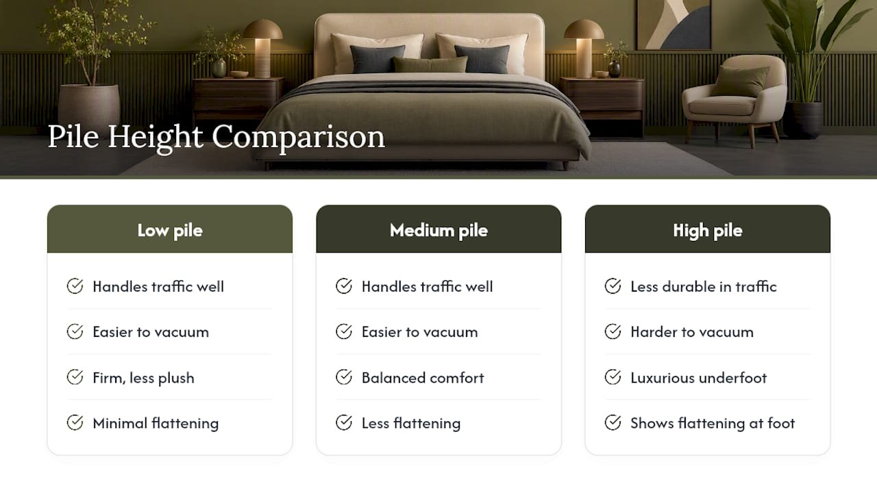 Comparison of rug pile heights and maintenance