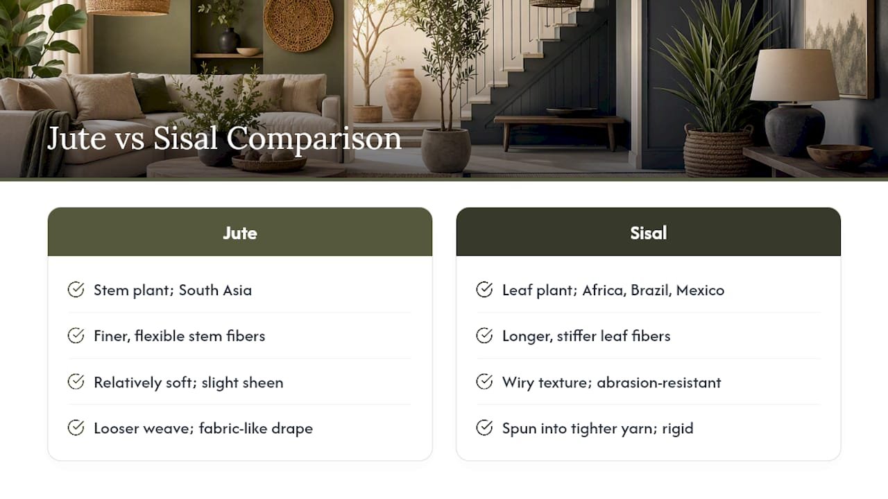 Jute and sisal rug construction comparison