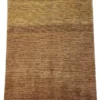 Full overhead view of a 6' 7" x 9' 8" hand-knotted Afghanistan Gabbeh wool rug featuring a minimalist ribbed texture with natural tan, mustard, and golden-brown abrash color gradient.