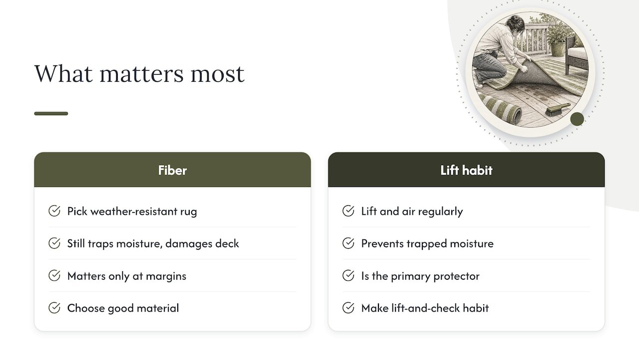 What homeowners get wrong about outdoor rugs on decks — overview diagram