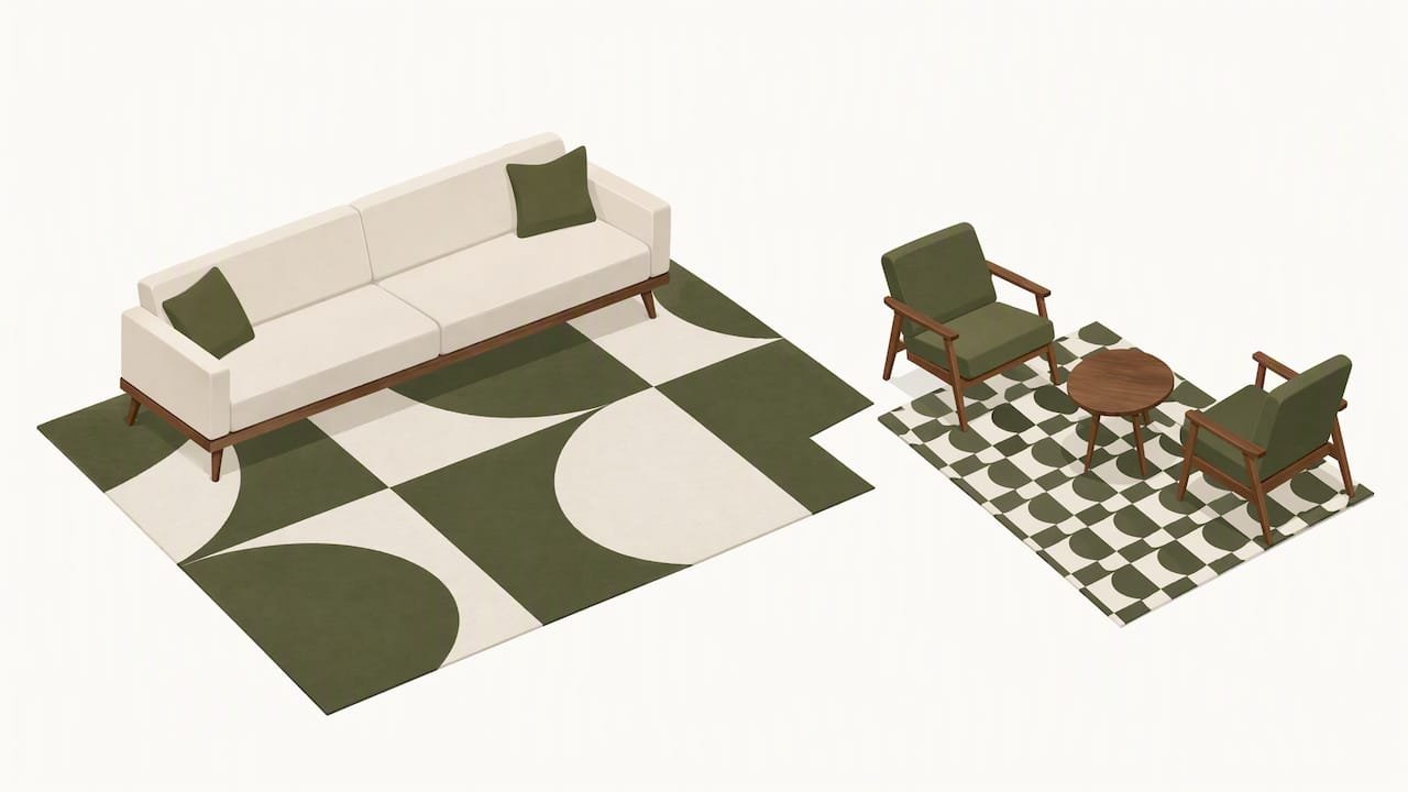 Pattern scale matched to furniture proportions
