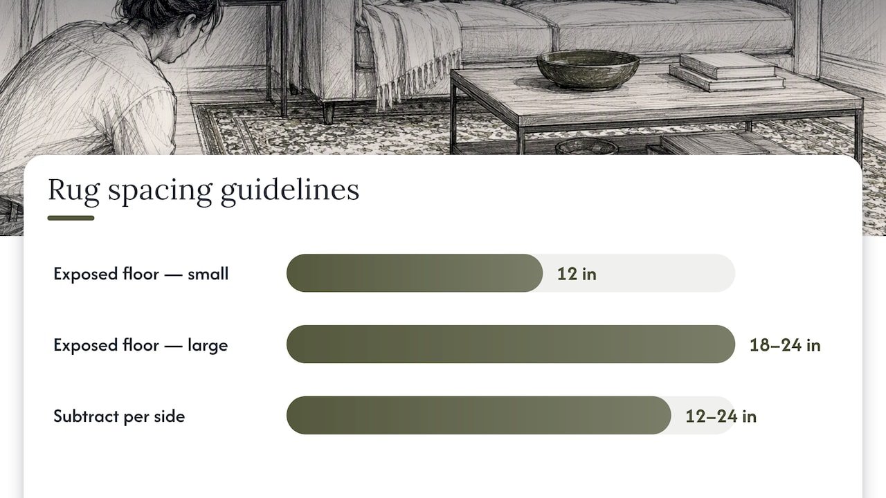 Size and placement rules that make a Persian rug feel intentional in a living room — overview diagram