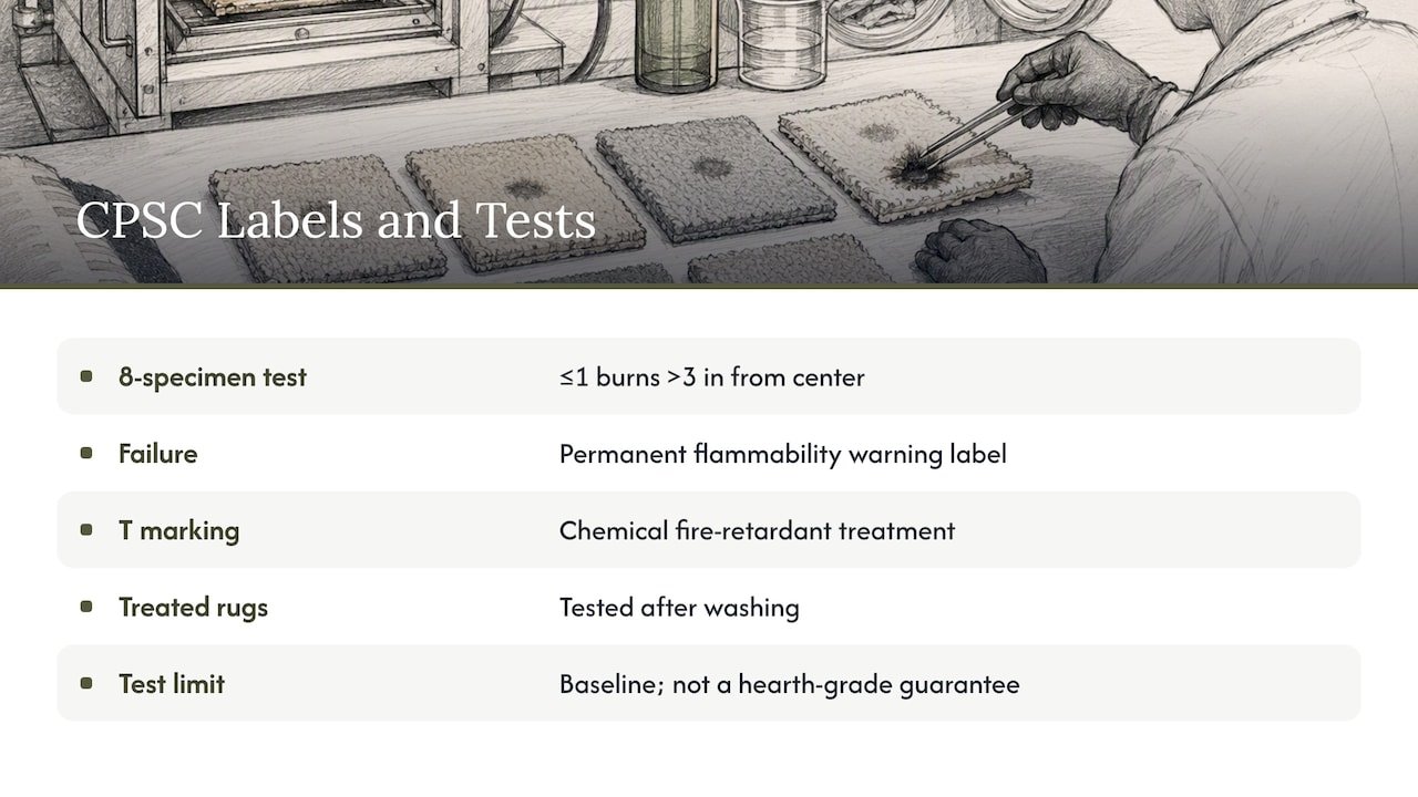 What U.S. safety standards and labels mean for rugs — overview diagram