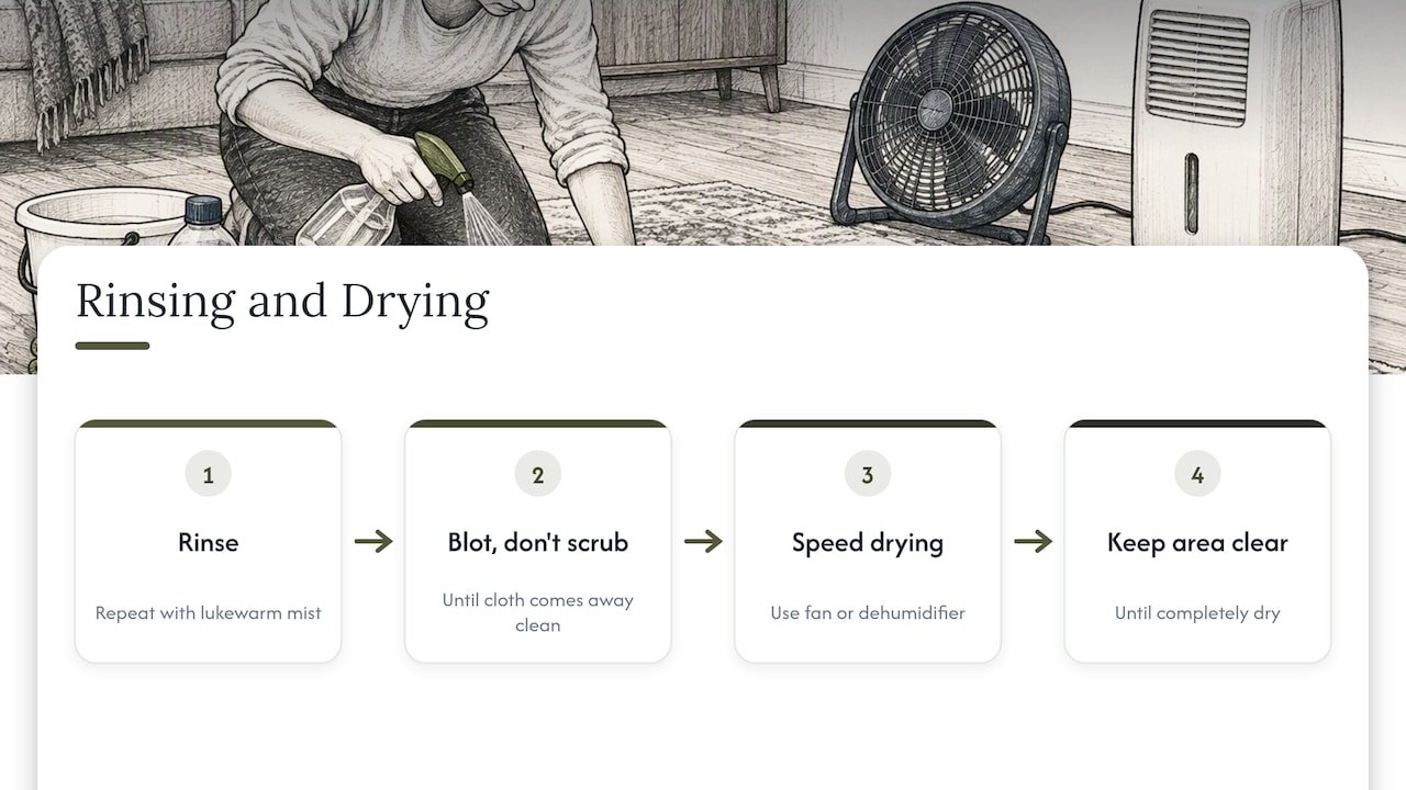 Rug rinsing, blotting, and drying sequence